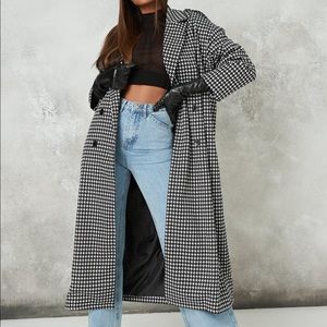 Missguided black houndstooth oversized midi coat